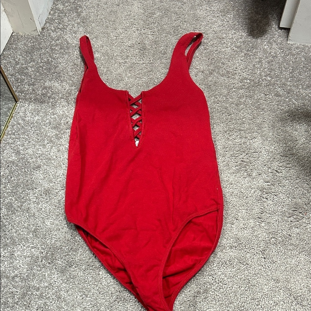 Forever 21 Red Lace-Up Bodysuit